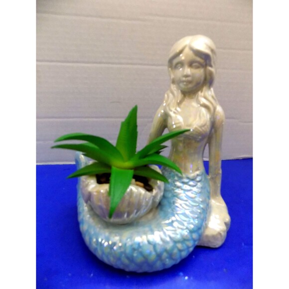 NEW Mermaid Figurine Faux Plant  Coastal Nautical Decor - Picture 2 of 5